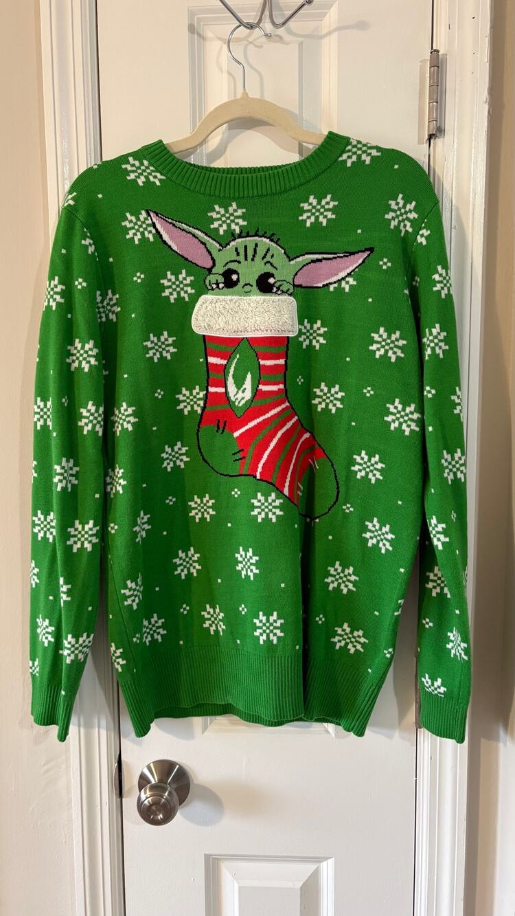 Star Wars Grogu Baby Yoda Christmas Sweater Stocking Knit Pullover Size Large